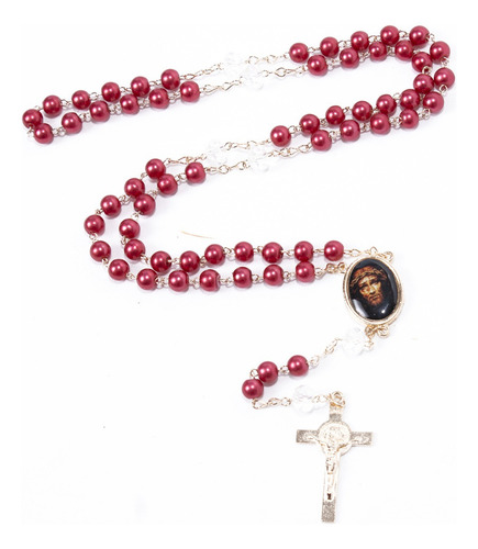 Rosario Precisosa Sangre De Cristo Perla Cristal Recuerdo Color Rojo