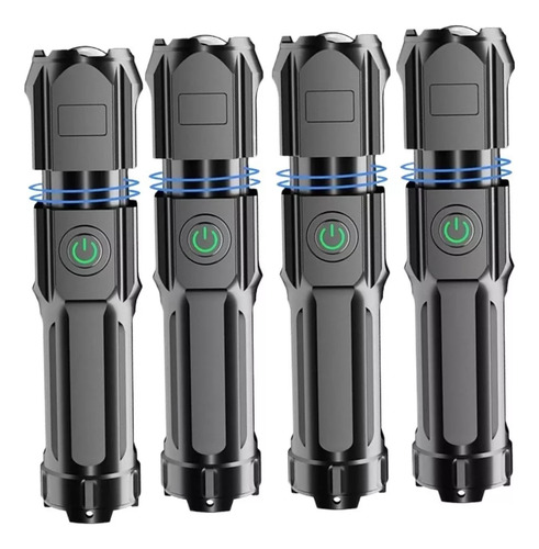 4 Lampara Táctica Ultra Potente Led Linterna Usb Recargable