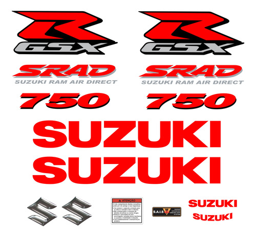 Kit Jogo Emblema Adesivo Suzuki Gsxr Srad 750 Cr010
