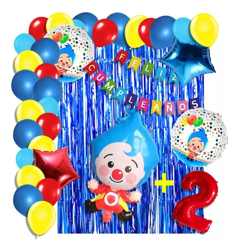 Arco Globos Decoracion Payaso Plim Circulo Azul Cortina 