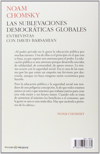 Las Sublevaciones Democráticas Globales de Noam Chomsky Editorial Pasado y Presente Tapa Blanda en Español 2013