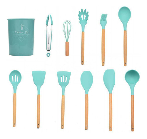 Utensilios De Cocina Mango De Silicona Y Madera 12 Set