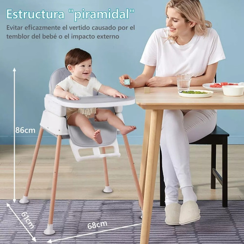 Banna Trona De Bebé Gris 5 En 1 Bandeja Y Cojín De Pu Impermeable Extraíble Fácil De Montar, Fácil De Plegar, Fácil De Limpiar, Con Estructura Piramidal Estable Y Material Resistente