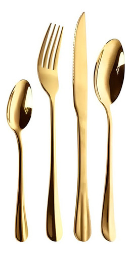 Elegante Set Clásico De Cubiertos Dorados 24 Piezas. Acero I Dorado