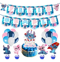 Comprar Set Globos+ Banderin+ Toppers Lilo Y Stitch Feliz Cumpleaños Azul Stitch