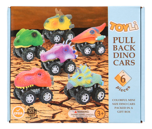 Toyli Dinosaur Toys 6 Pack Tire De Regreso Dino Cars Para Ni