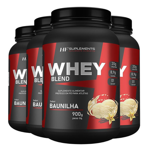 Kit 4x Whey Protein De Baunilha 900g Hf Suplements