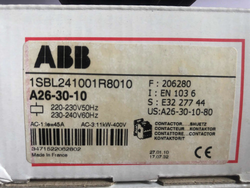 Contactor Abb Mod. A30-30/ A26-30/ A40-30 Bobinas 110v-220v