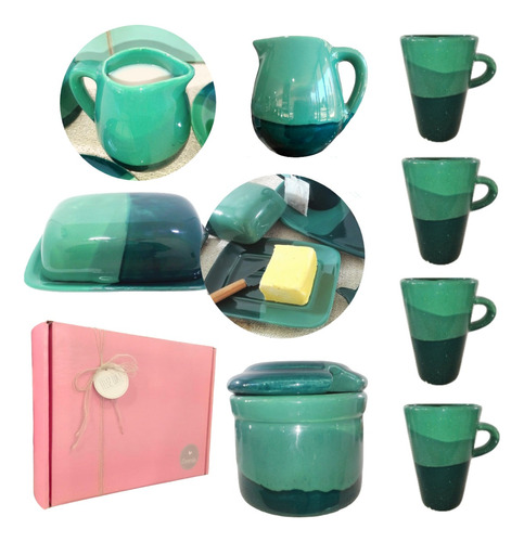 Set Desayuno Taza Regalo Artesanal Caja Kit Cerámica Kvjp014