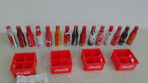 Coleção Completa Com 15 Garrafa Miniatura Coca Cola + Caixas