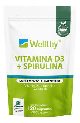 Wellthy Vitamina D3 + Espirulina 120 Capsulas 580mg Cu 