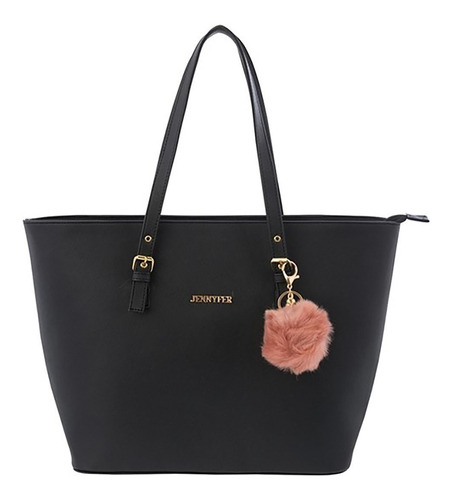 Bolsa tote Jennyfer 8588 diseño liso  negra asas color negro