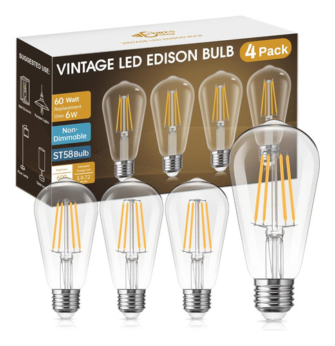 Focos Led Edison Vintage De 6 W, Equivalentes A 60 W, De Fil