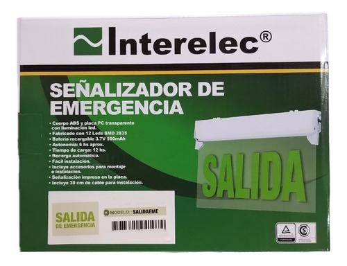 Imagen 2 de 3 de Cartel Señalizador Salida De Emergencia Interelec