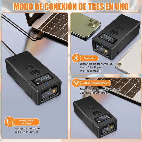 Mini Lector De Códigos De Barras 2.4 G Inalambrico/bt/usb
