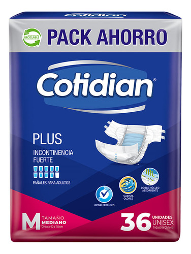 Pañales De Adultos Cotidian Plus M X 36 Un