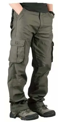 Pantalon Cargo Verde Trabajo Hombre Triple Costura Reforzado