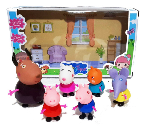 Peppa Set Pack 6 Muñecos Sra Gacela Y Amigos Articulado Caja
