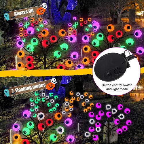 2 Piezas De 40 Luces Led Solares De Globo Ocular De Hallowee