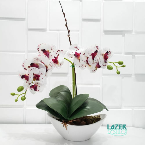 Arranjo Orquídea Branca De Silicone No Vaso - Montado Aos | Parcelamento  sem juros