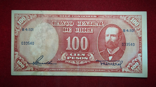 Billete 100 Pesos Chile 1958 Pick 122 A.1 Arturo Prat 