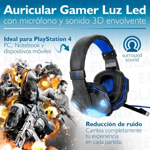 Auriculares con micrófono para Gaming, luz LED para sonido