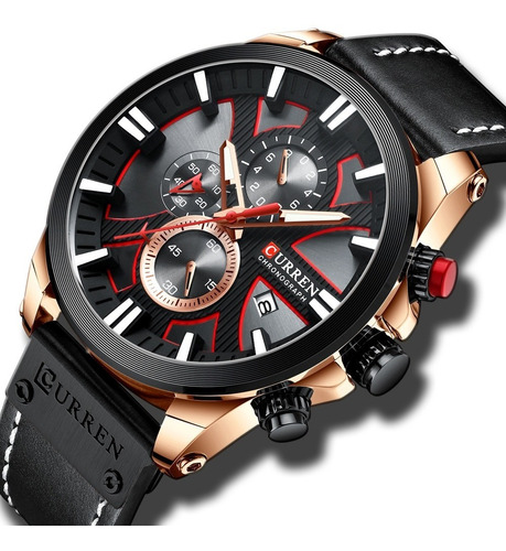 Reloj curren hombre correa de piel Negro Cronografo fechador