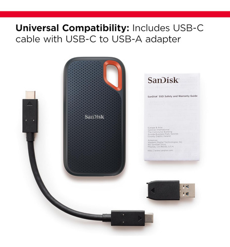 Disco Portátil Ssd Sandisk Usb-c, Usb 3.2 Gen 2 , 2tb, Negro