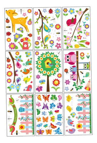 . 9 Hojas De Pegatinas Para Ventana Estáticas, Flores,