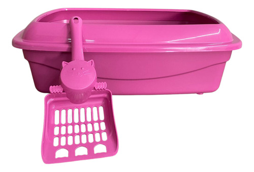 Kit Caixa De Areia Para Gatos Pazinha Banheiro Grande Funda Cor Rosa