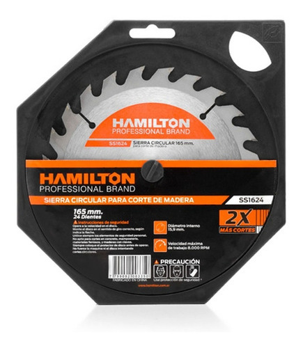 Disco Sierra Circular 24 Dientes 165mm Hamilton Ss1624