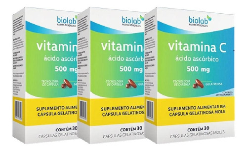 Kit Vitamina C Ácido Ascórbico C/ 3 Cx De 30 Cápsulas Cada