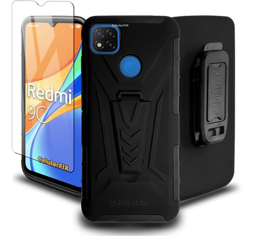 Funda Protector P/ Xiaomi Redmi 9c, Uso Rudo Clip + Mica 