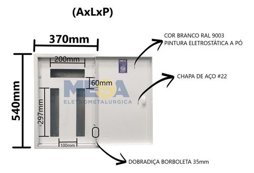 Quadro Distribuição Sobrepor Com Kit Trifásico 32c Din 100a Cor BRANCO RAL 9003 - WEG