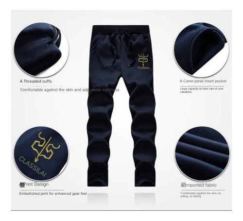 Conjunto De Moletom Masculino Frio Con Blusa Forrada Pesada