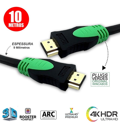 Imagem 3 de 5 de Cabo Hdmi 2.0 19 Pinos 4k X 2k Ultra3d - 10 Metros