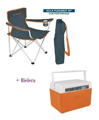 Hielera Para 12 Latas Mas Silla Pegable Con Portavasos Funda