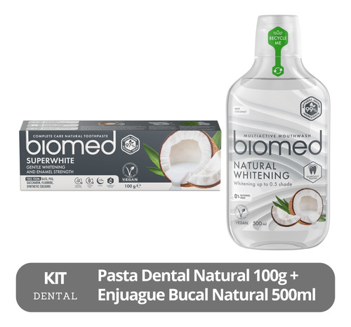Kit Biomed Whitening Pasta Dental 100g + Enjuague 500ml