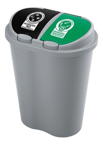 Basurero Doble Para Reciclaje Rimax 50 Litros Negro/verde Color Gris