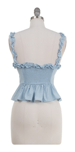 Imagen 3 de 7 de Blusa Corta Tirantes Peplum Mini Rayas Fresca Primaveral.