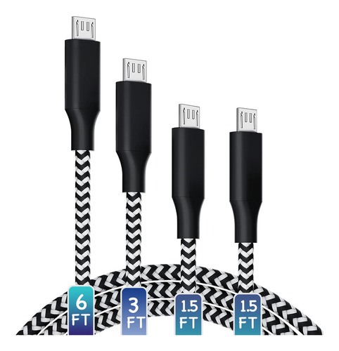 Cable De Carga Micro Usb (1.5/1.5/3/6 Pies), Paquete De 4 Ca