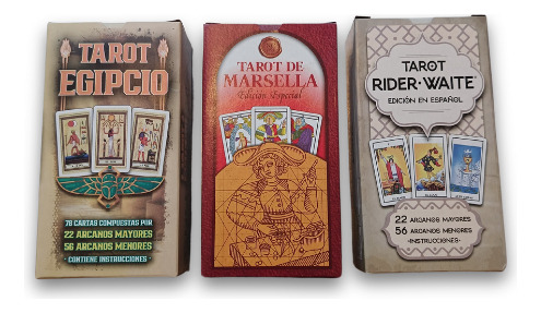 Combo Tarot Marsella Egipto Rider Plastificadas Con Guias