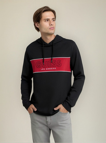 Buzo Guess Hombre Negro Y Rojo