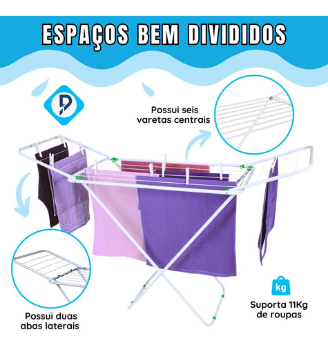 Imagem 3 de 8 de Varal De Chão Com Abas Dobrável Reforçado Retrátil 11kg