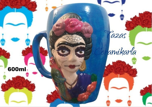 Frida Kahlo Catrina Taza Cerámica 3d 600ml