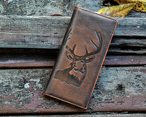 Dk86 Cartera Larga De Ciervo Para Hombre Cuero De Grano Comp