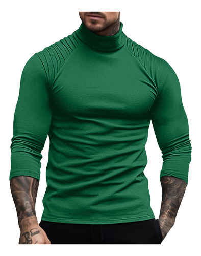 Blusa Tipo Jersey De Manga Larga Con Cuello Alto Para Hombre