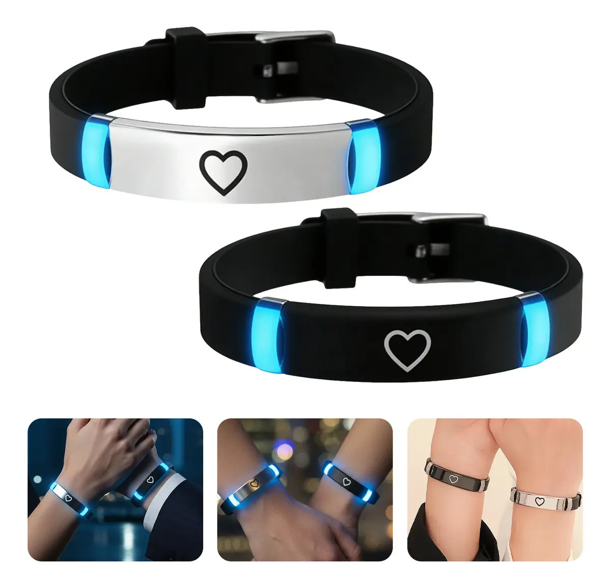 Imagen de 2pzs Pulsera De Parejas Brilla ajustable Regalo Para Mujeres Hombres.corazón.regalo de aniversario.Regalos para Hombre, Mujeres,Novio,Novia,pareja.Jowryer