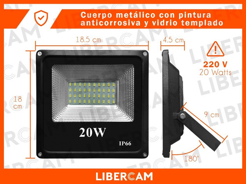 Imagen 4 de 10 de Reflector Led 20w Exterior Alta Potencia Multiled Ip66 Frio