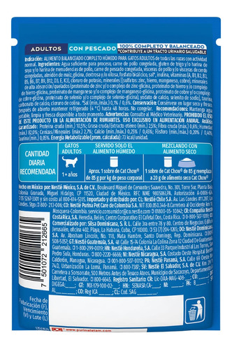 Pack 24 Unidades Alimento Adulto Cat Chow 85g Sabor Pescado